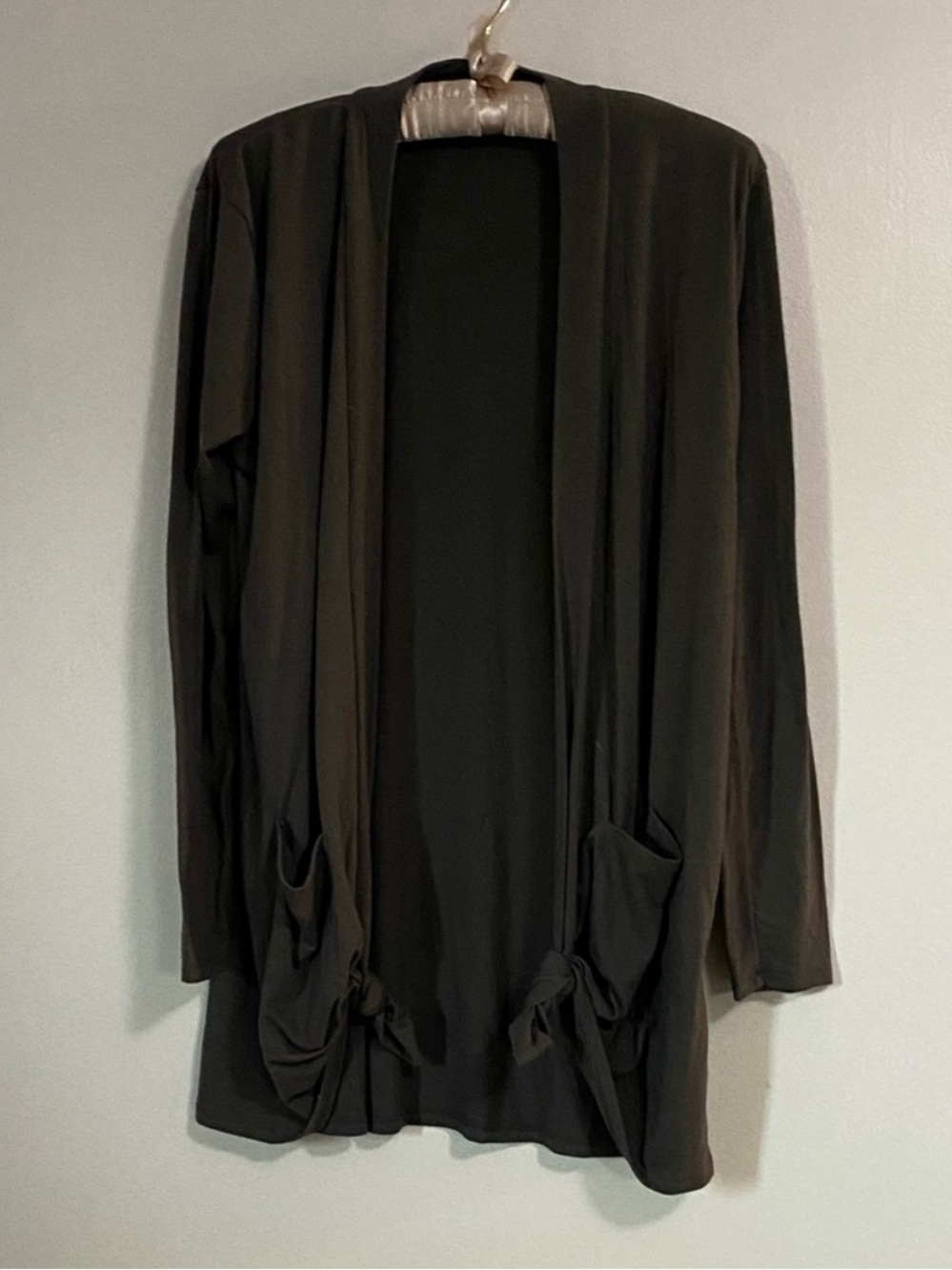 Open-Front Long Sleeve Cardigan in Dark Gray